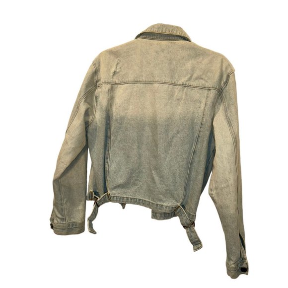 mono b light wash denim chambray epaulets jean jacket L - Picture 5 of 5